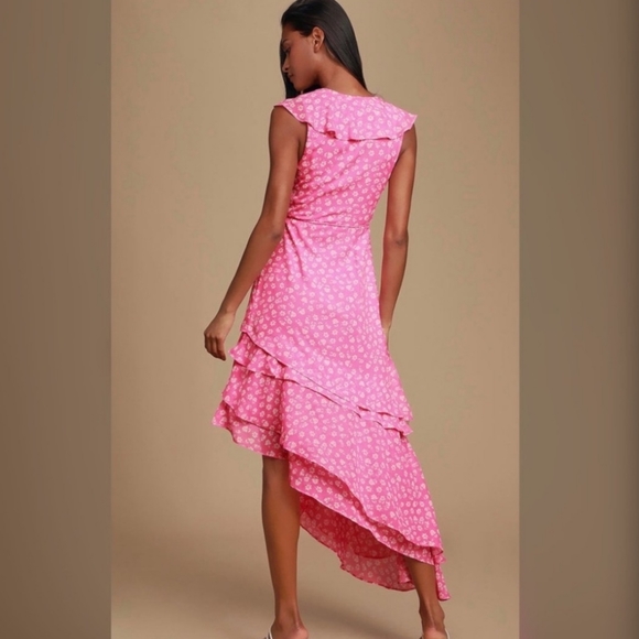 Lulu's Pink Floral Wrap Dress XS - Picture 2 of 7